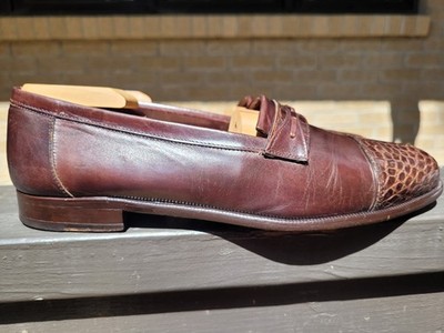 Neiman Marcus Made in Spain Genuine Crocodile Trim Leather Brown Loafer 8.5M Brn
