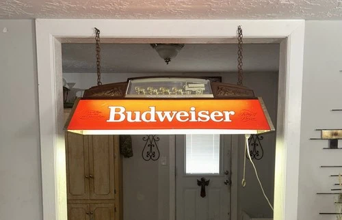 Vintage Budweiser Pool Table Bar Light – Clydesdale Team – Hanging Beer Sign
