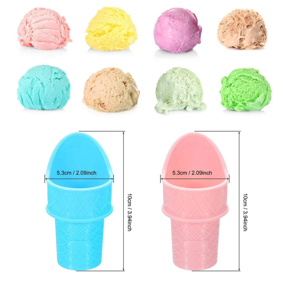 4Pack 3.94" Cono de helado Taza reutilizable de plástico rosa y azul Foto 2 de 4