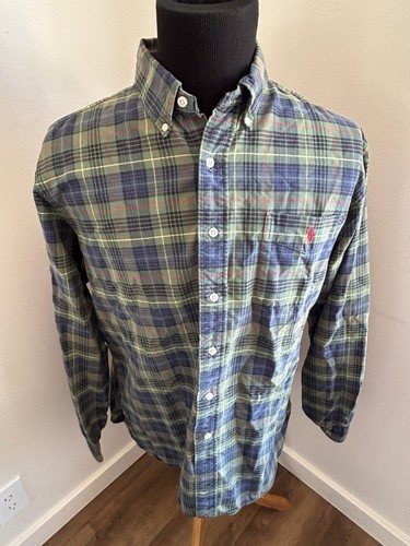 Ralph Lauren Men’s XL Vintage Plaid Shirt Green Blue Button Up Collared Polo