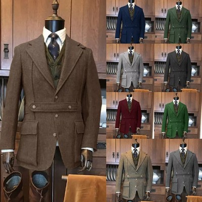 Tweed Herren Anzüge Freizeit Jagd Mantel Bräutigam Business Party Kleidung Vintage Blazer