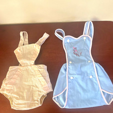 Lot of 2 Baby Fawn Brown /White Striped Cotton and Blue Dog Bloomers 3-6M