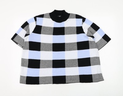 F&F Damen blau Stehkragen Karo Acryl Pullover Pulli Größe 18