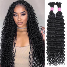 Human Braiding Hair for Boho Braids 24 Inch 2 Bundles 100G Deep Wave Bulk Human