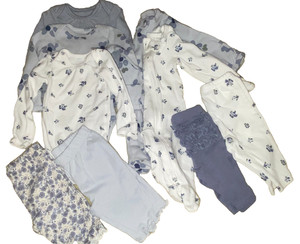 JC !WOW! Newborn Carter's 9 piece Blue Floral Sleepers Bodysuits Pants Set