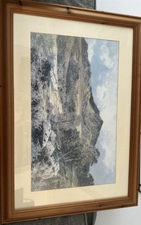Lovely large hanging print picture Of Mountain scene in wooden Frame wall art