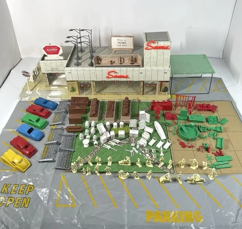 MARX Sears Shopping Center 5980 COMPLETE SET Gas Pumps Canopy Accessories.. Exc+