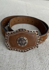 Nocona Western Metal and Leather Belt Buckle with Crystals  Card Suites Design