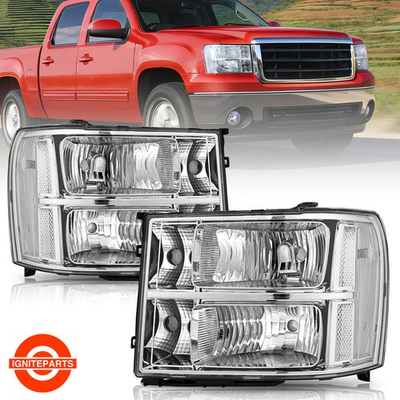 #ad Pair Headlights For 2007 2013 GMC Sierra 1500 2500HD 3500HD Chrome Headlamps Lamp;R $66.50