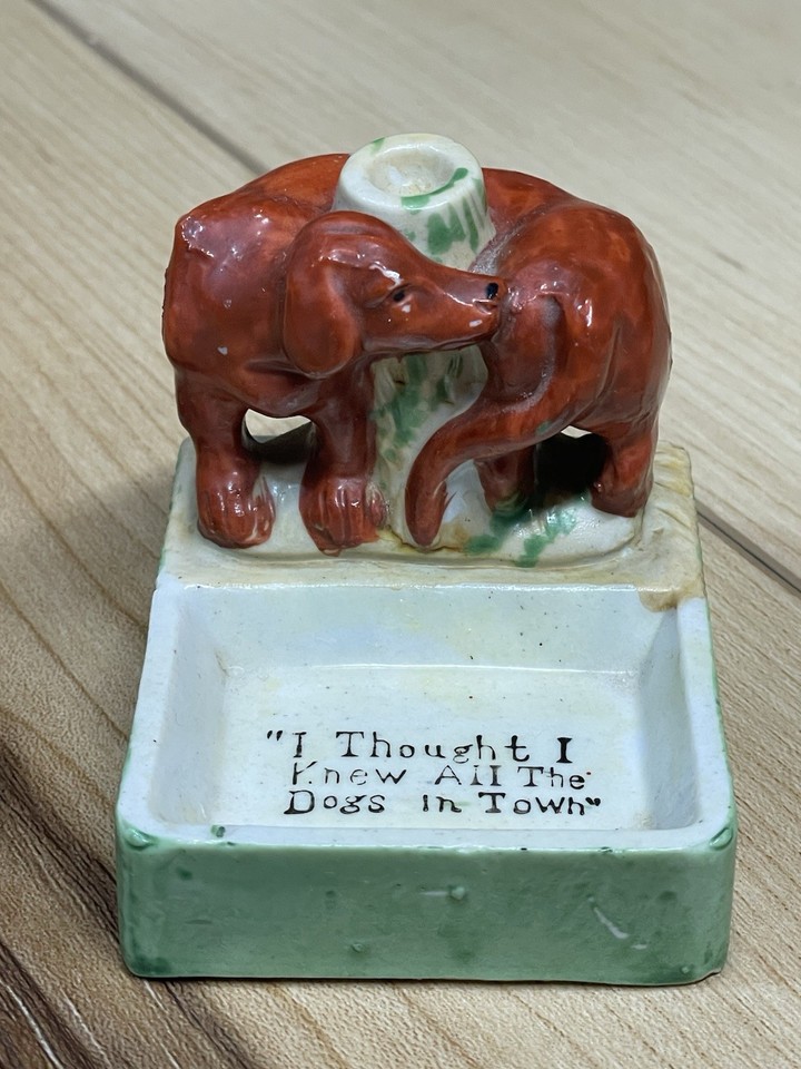 An Occupied Japan-era hound dog comedy ashtray — a tiny slice of post-WWII kitsch history that doubles as a delightfully odd trinket dish.