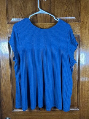 Time & Tru Blue Pullover Blouse XXL (20) Short Sleeve