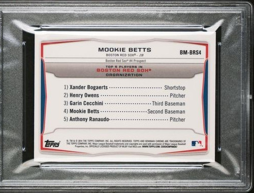 2014 Bowman Chrome Mini Prospect Rookie Refractor #BM-BRS4 Mookie Betts RC PSA 9 view 6