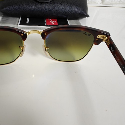 Ray-Ban RB3016 Clubmaster 990/7Q 51-21 3N Flash Blue Mirror Havana Gold Brown - Picture 12 of 24