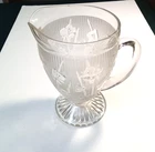 Vintage Iris and Herringbone Clear 9" Pitcher READ