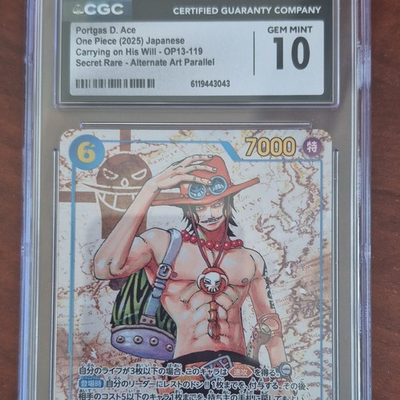 #ad Portgas D. Ace Alt Art Secret Rare OP13 119 Carrying on His Will CGC 10 Japanese $77.00
