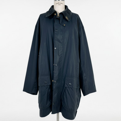 Vintage 90S BARBOUR BORDER Waxed Jacket For Men Navy Blue Check Interior Size XL