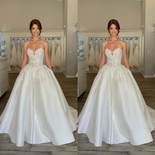 Sweetheart Wedding Dresses Satin A Line White Ivory Elegant Train Bridal Gowns