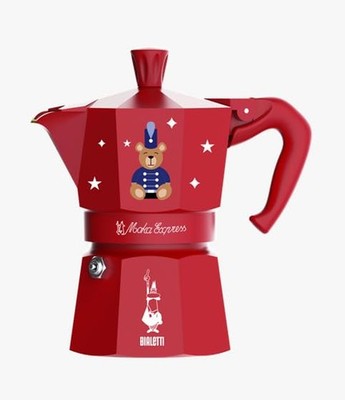 Moka Express Iconic Italian Stovetop Espresso Maker (Red/Blue, 3 Cups)