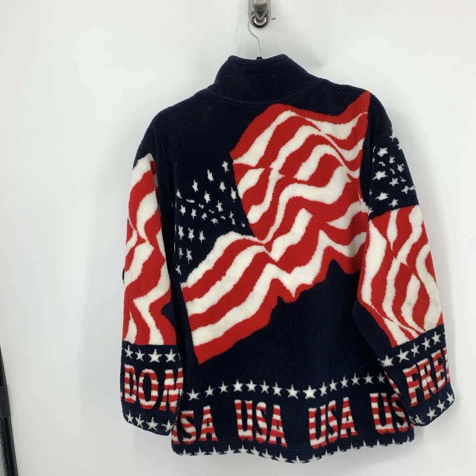 Black Mountain Vintage Size Medium Jacket 90s USA Sherpa Fleece Coat Blue Flag - Image 4 of 4