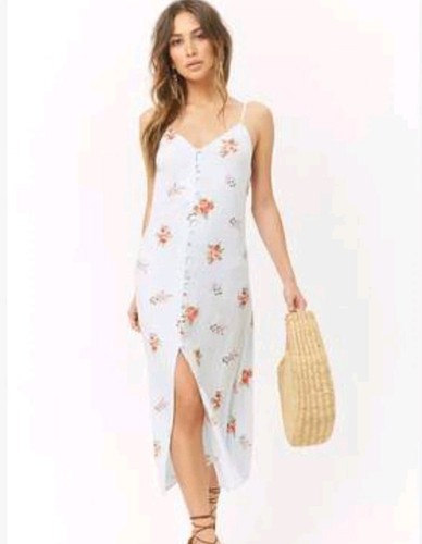 Floral Midi Sundress Sz M | Button Front Spaghetti Strap Summer Dress Open Back