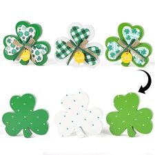 3 Pieces Wood Shamrock St. Patrick's Decorations Sign Irish Shamrock Tiered T...