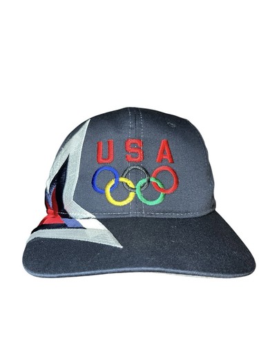 Vintage USA Olympic Rings Snapback Hat Cap Visions of Gold 90s Navy Blue Starter - Picture 2 of 6