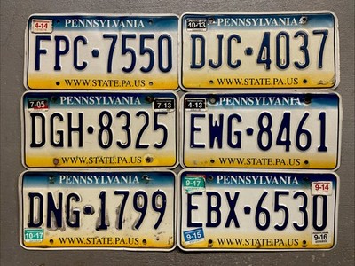 ONE PENNSYLVANIA LICENSE PLATE FADE STYLE RANDOM LETTERS/NUMBERS CRAFT GRADE!!