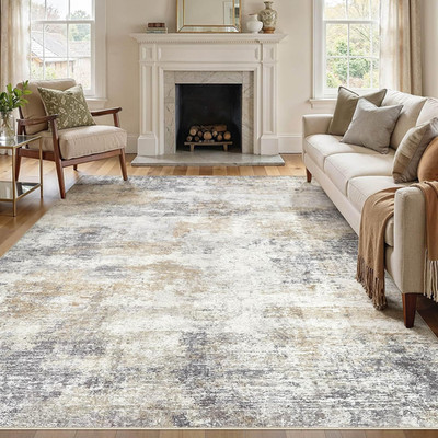 Stylish 9x12 Washable Abstract Area Rug - Soft, Non-Slip & Pet Friendly
