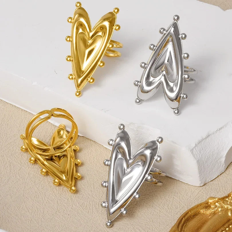 Anillos Corazón Acero Inoxidable Abiertos Ajustables Vintage Punk Unisex Joyería Foto 2 de 4