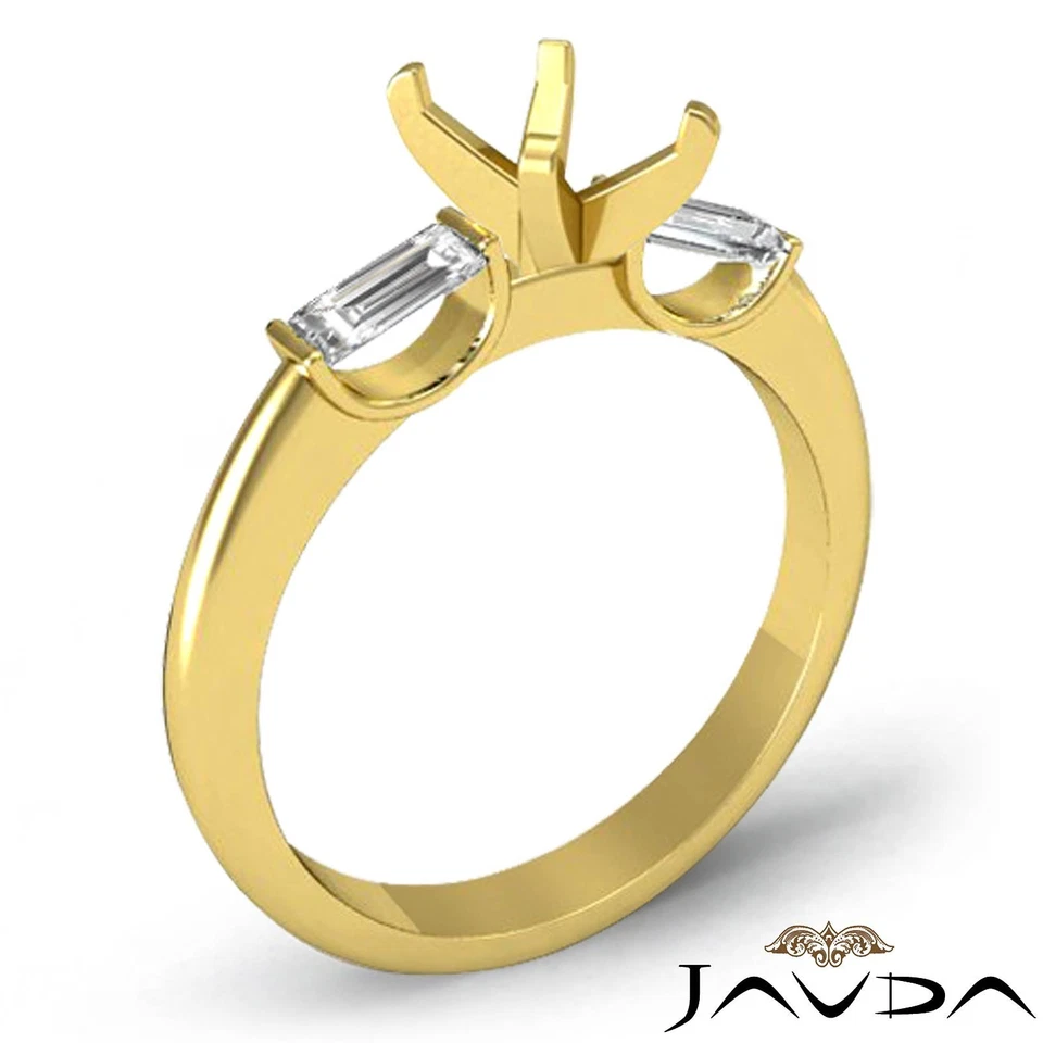 3 Stone Diamond Engagement Baguette Emerald Semi Mount Ring 18k Yellow Gold 0.3C - Image 2 of 3