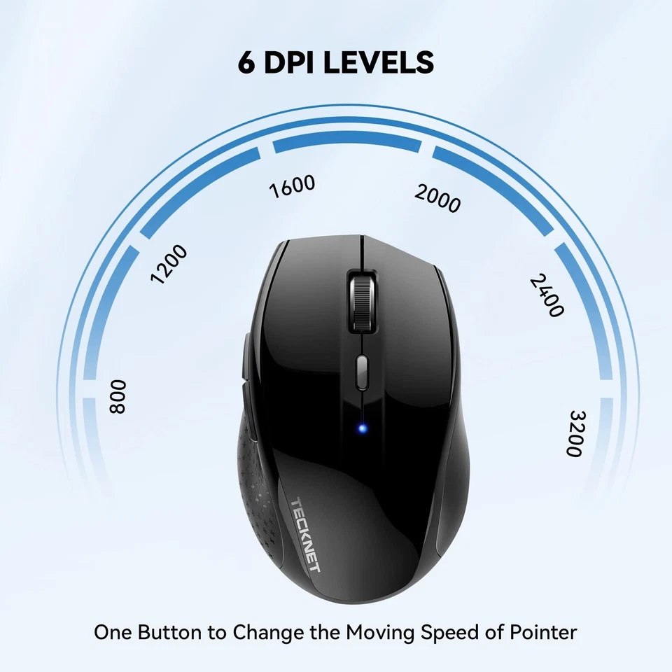 TECKNET Bluetooth Mouse, 3200DPI Wireless Mouse, Cordless Mice Ergonomic 01308 - Image 2 of 4