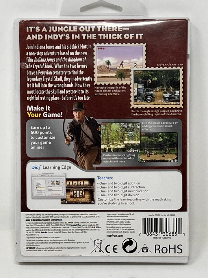 LEAPFROG Learning Game Indiana Jones 2nd-4th Math Facts Didj Custom 2008 - Image 2 of 4