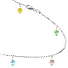 Multi-Color Cat's-eye Beads with Sterling Silver Bracelet Anklet 7" to 13"