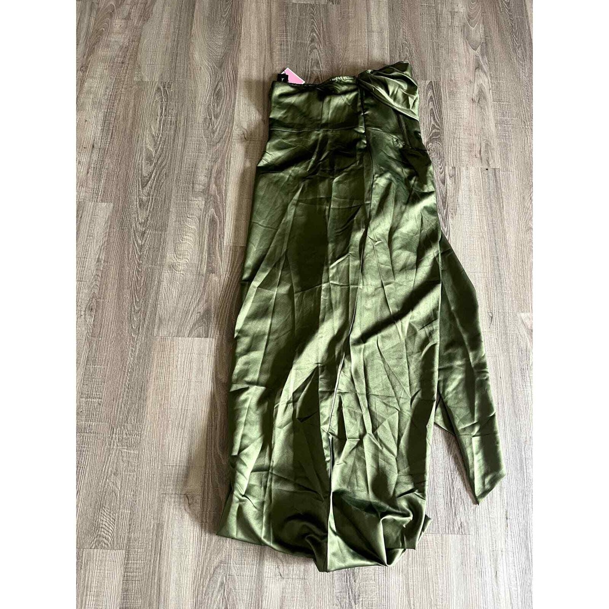 khaki satin draped bandeau corset midaxi dress Plt Satin Draped Top