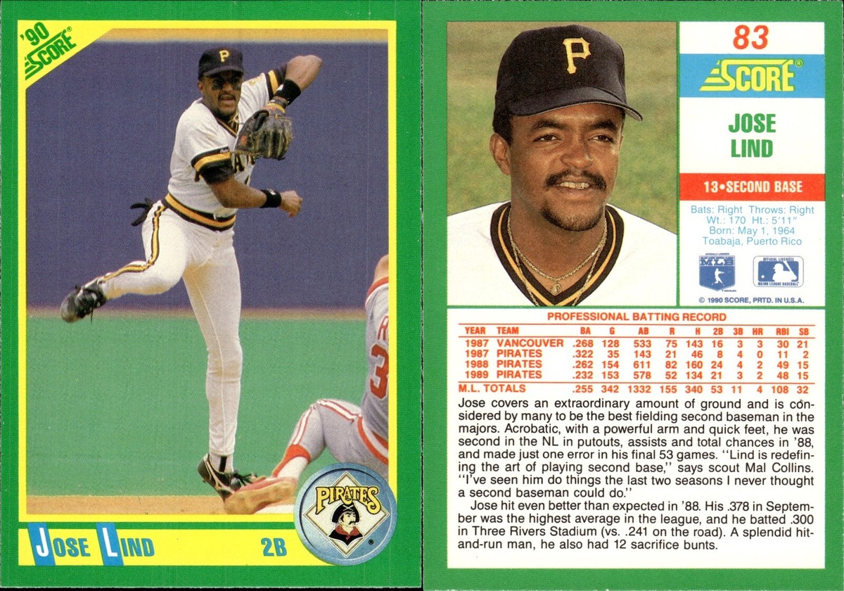 JOSE LIND ⚾ 1990 Score Baseball #83 Pittsburgh Pirates | eBay