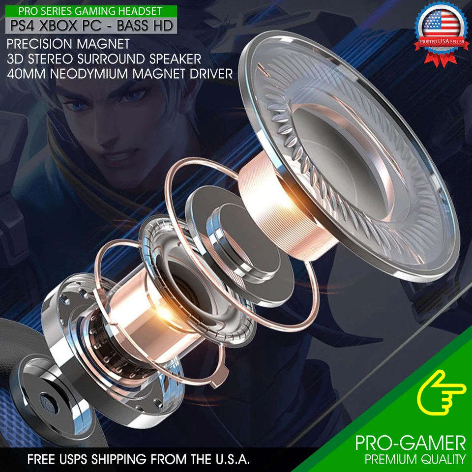 Gaming Headset w/ Mic for PS4 PS5 PC Laptop Xbox One Switch Surround Sound 3.5mm - Image 3 of 4