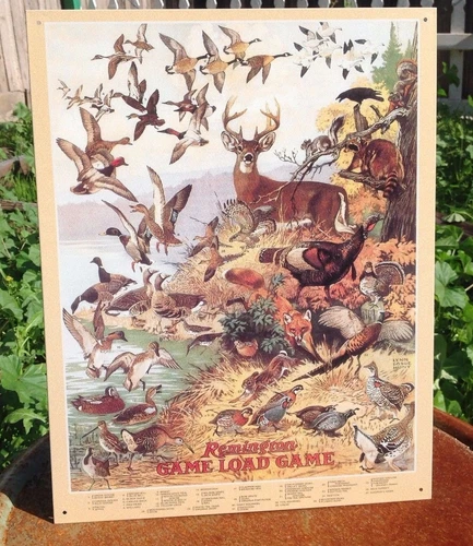 Remington Game Load Guns Tin Metal Sign Rifles Wall Decor Garage Vintage Ducks