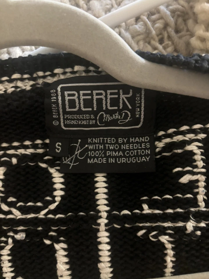 BEREK VINTAGE: Baseball Pinstripe Hand Knit 100% PIMA Cotton Cardigan *SZ. S - Image 3 of 4