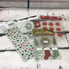 Christmas Scrapbooking Lot Stickers Embellishments Stockings Poinsettias 4Pcs