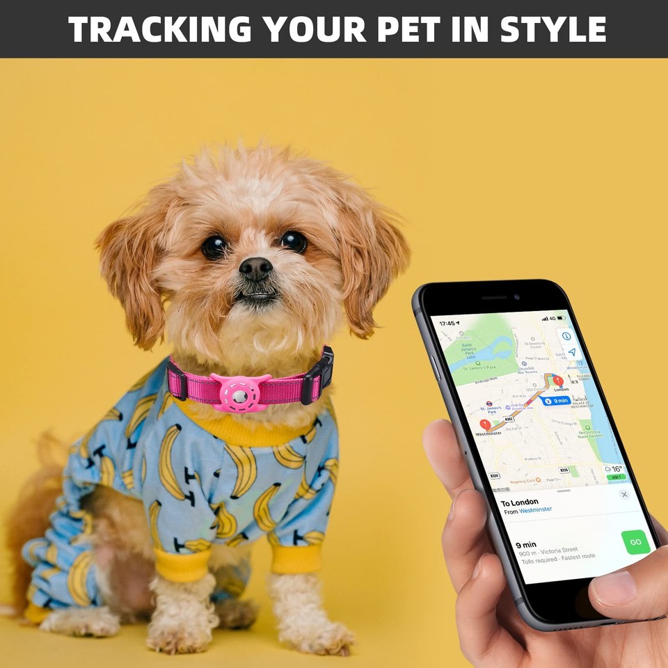 Reflective AirTag Dog Collar, Compatible with Apple AirTag, Nylon Pet