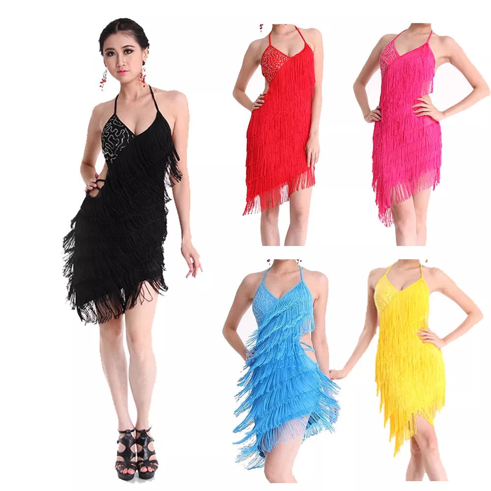 Latin Dance Dress Salsa Ballroom Dance Competition Fringe Tassel Dress Costume