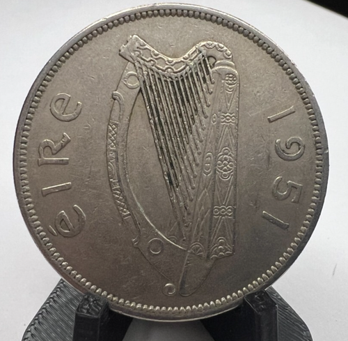 1951 IRELAND 1/2 CROWN KM# 16a vintage Irish Hunter Horse & Celtic Harp Coin - Picture 2 of 2