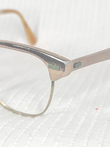 Vtg 50s Rose Gold Metal Eyeglass Frames Aluminum 46 20 MCM No Lens AsIs Screw - Picture 3 of 11