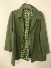 Forever Womens Green Buttoned Trench Coat Jacket Gathered Waist Pockets Large