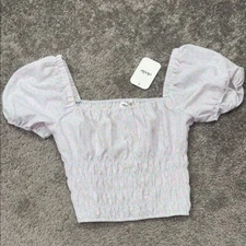 Elodie lavender size XS Puff Sleeve Smocked Crop Blouse