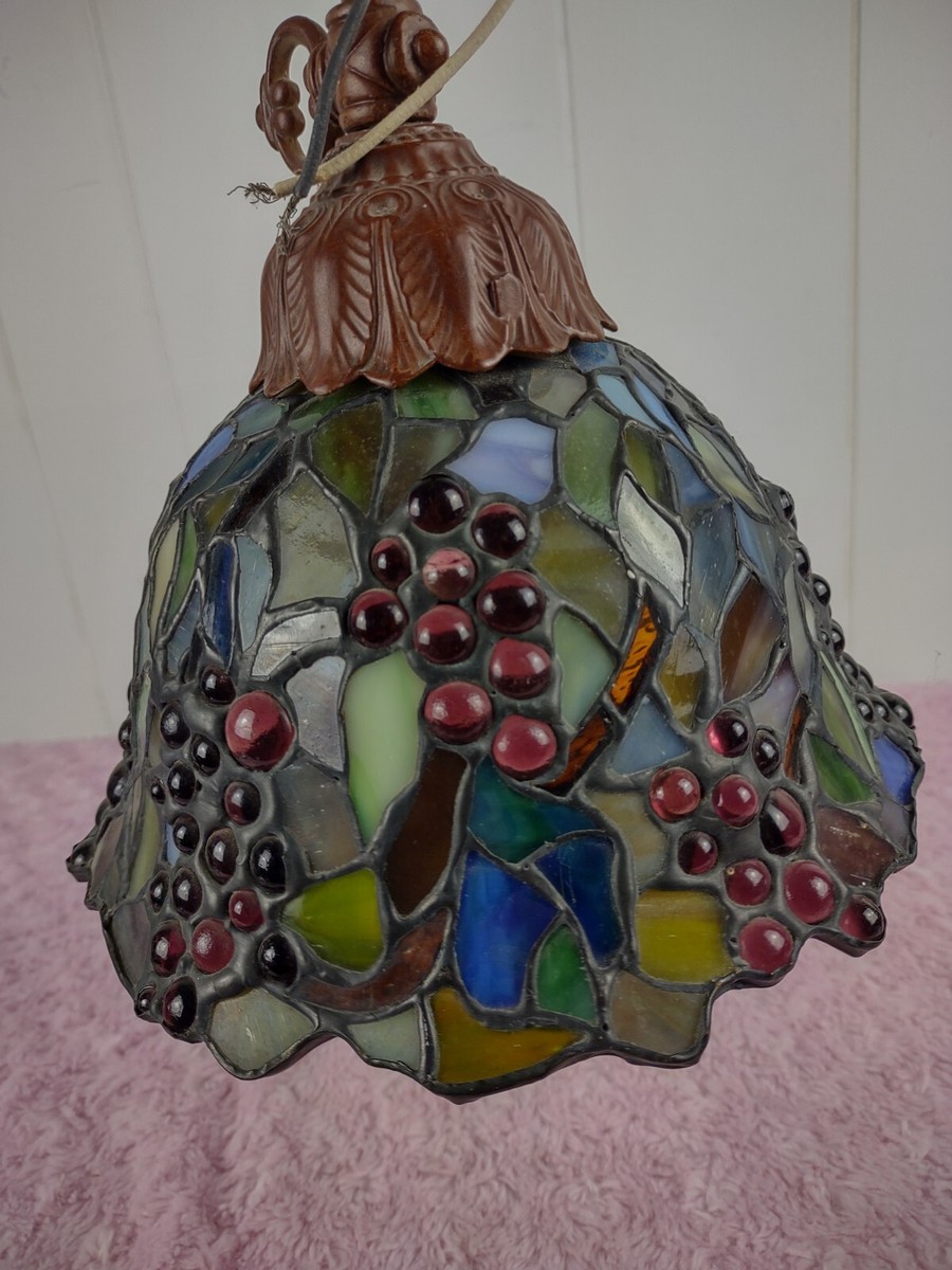 Vintage quoizel collectibles leaded stained glass grapes pendent