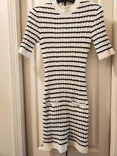 CHANEL New Ecru & navy Open Back Short Sleeves Dress - Size 36