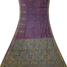 Vintage Purple Sarees 100 Pure Silk Floral Hand Embroidered Sari Craft Fabric