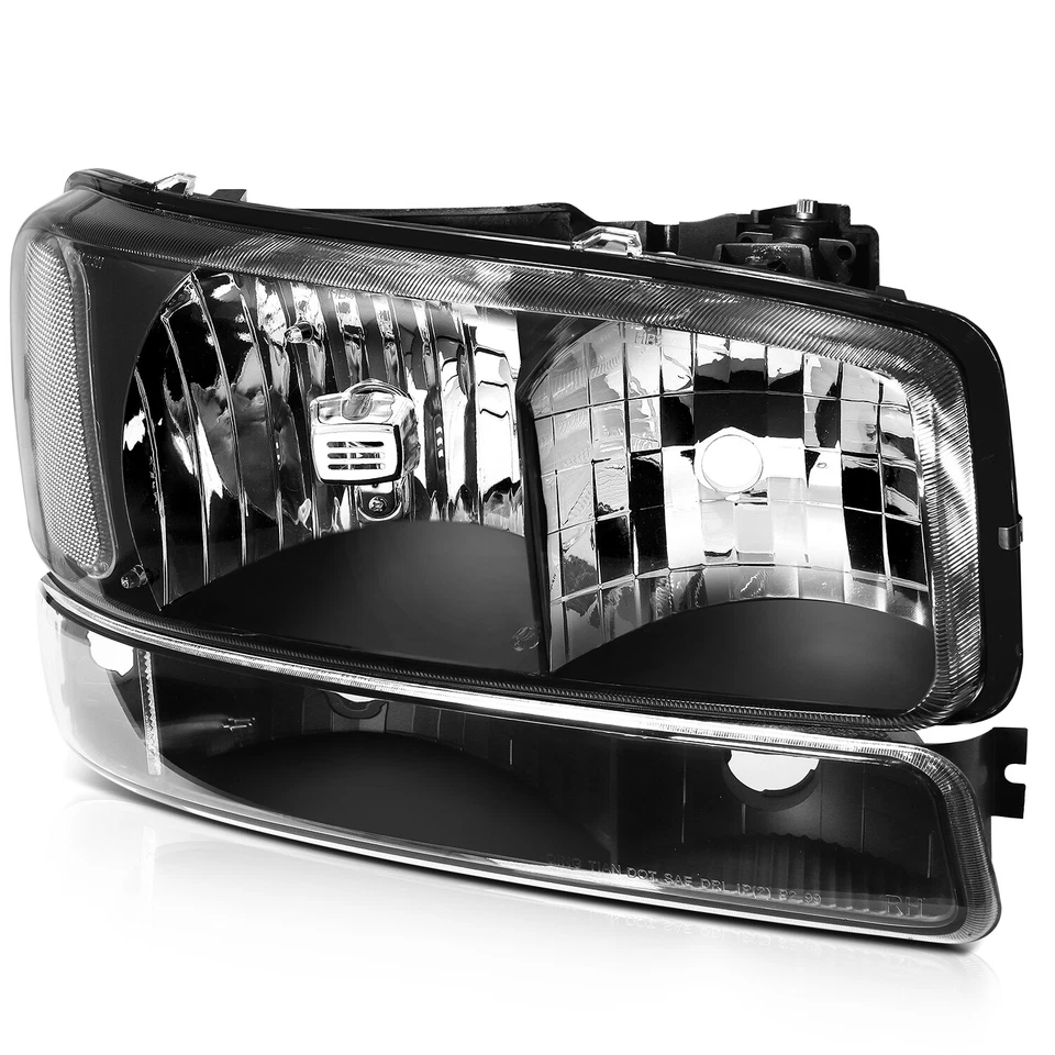 Fits 1999-2006 GMC Sierra 1500-3500 Headlights Assembly Black Housing Headlamps - Image 3 of 4