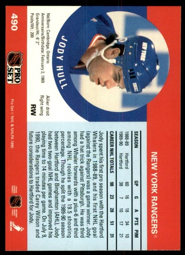 1990-91 Pro Set Jody Hull RC #490 - Picture 2 of 2